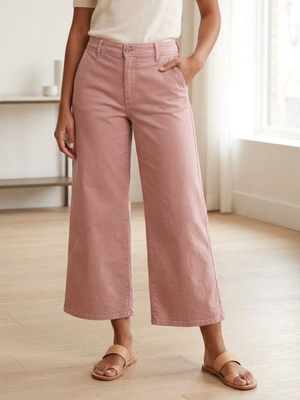 NYDJ Pants size 12 women's Mona Wide-Leg Chinos in Mauve Pink mid-rise cropped